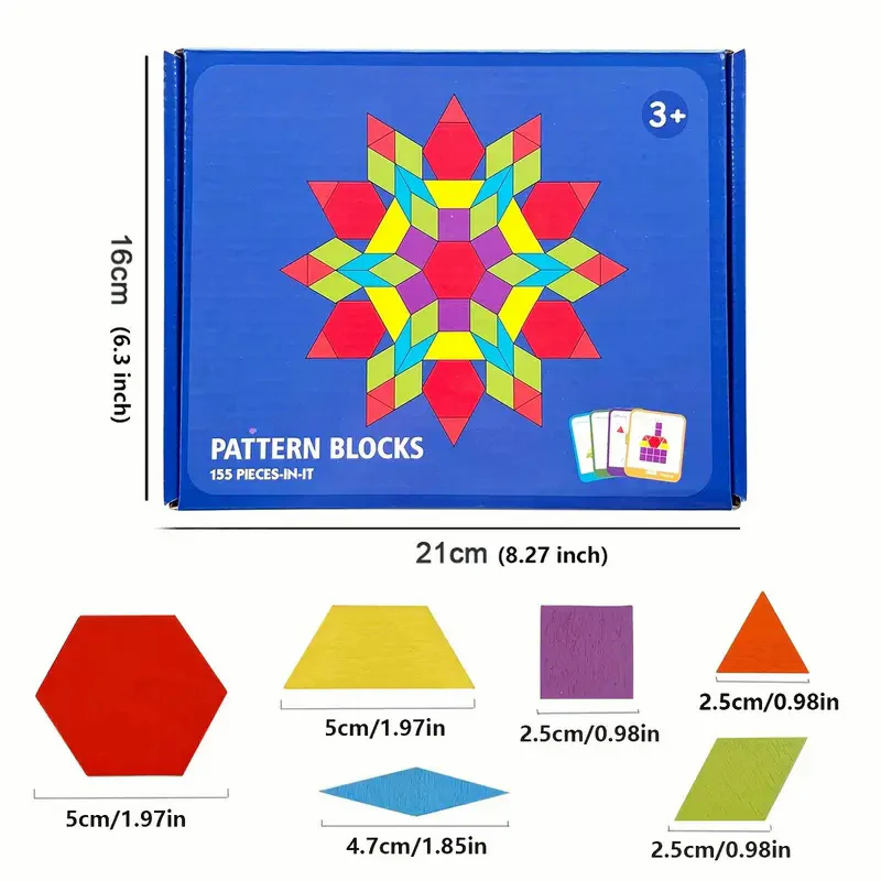 155 Pcs Wooden Pattern Blocks Set Geometric Shape Jigsaw Puzzle For Baby - Image 5
