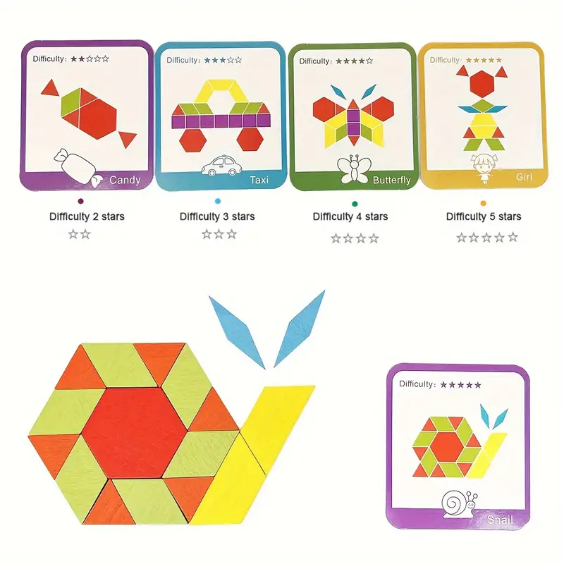 155 Pcs Wooden Pattern Blocks Set Geometric Shape Jigsaw Puzzle For Baby - Image 6
