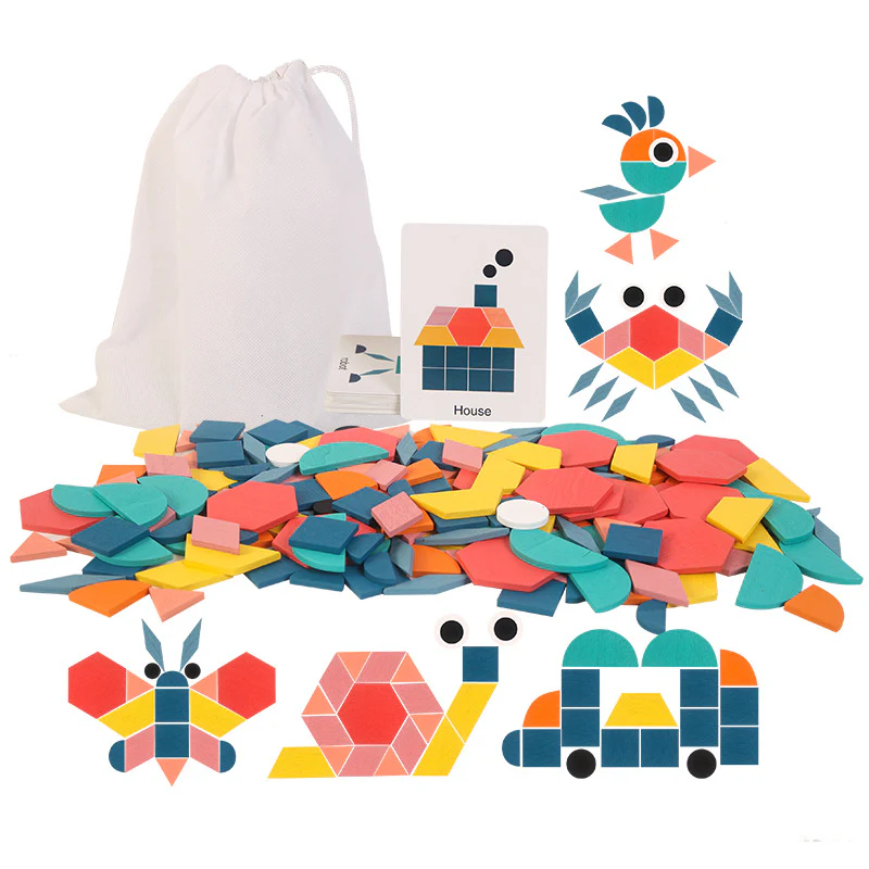 180 Piece Montessori Wooden Tangram Puzzle Educational Toys - Image 5