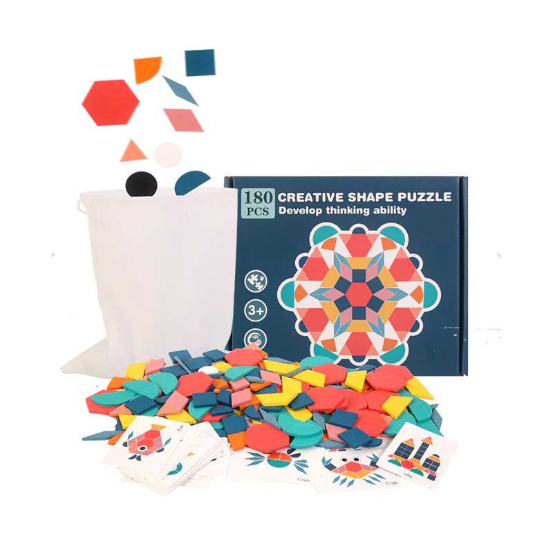 180 Piece Montessori Wooden Tangram Puzzle Educational Toys - Image 6