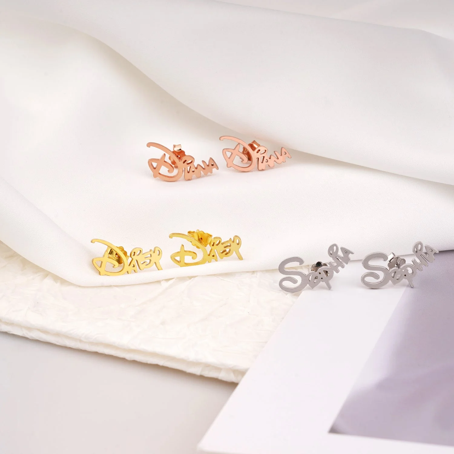Sterling Silver Custom Princess Kids Name Earrings - Image 4