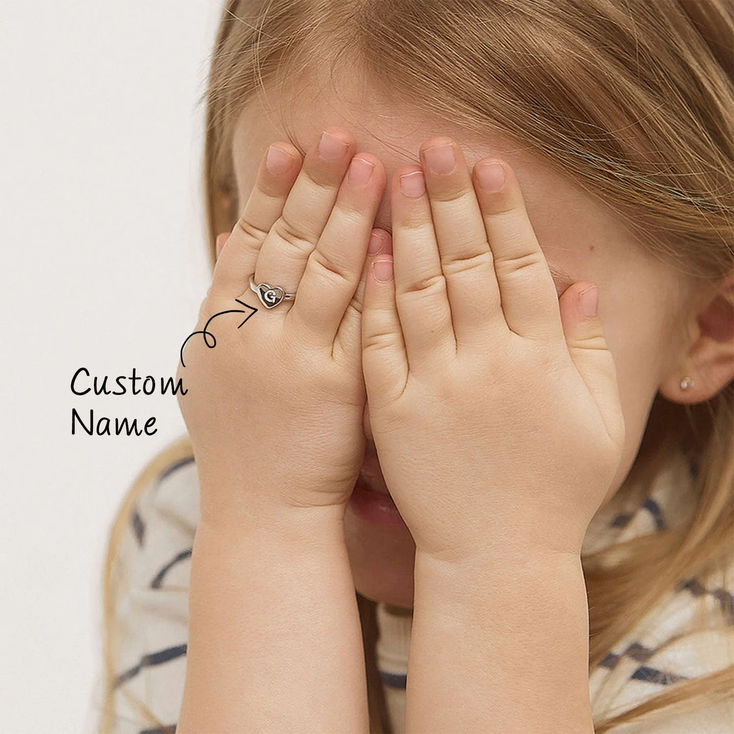 925 Heart Personalized Initial Girls Ring - Image 3