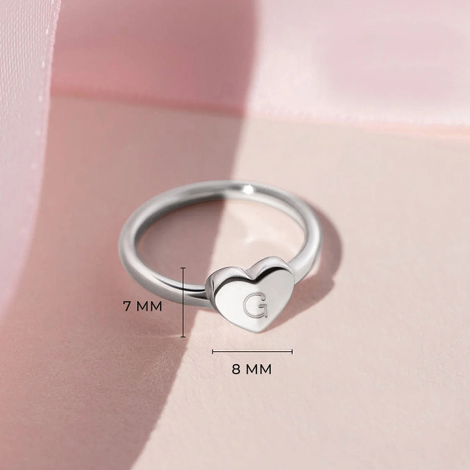 925 Heart Personalized Initial Girls Ring - Image 4