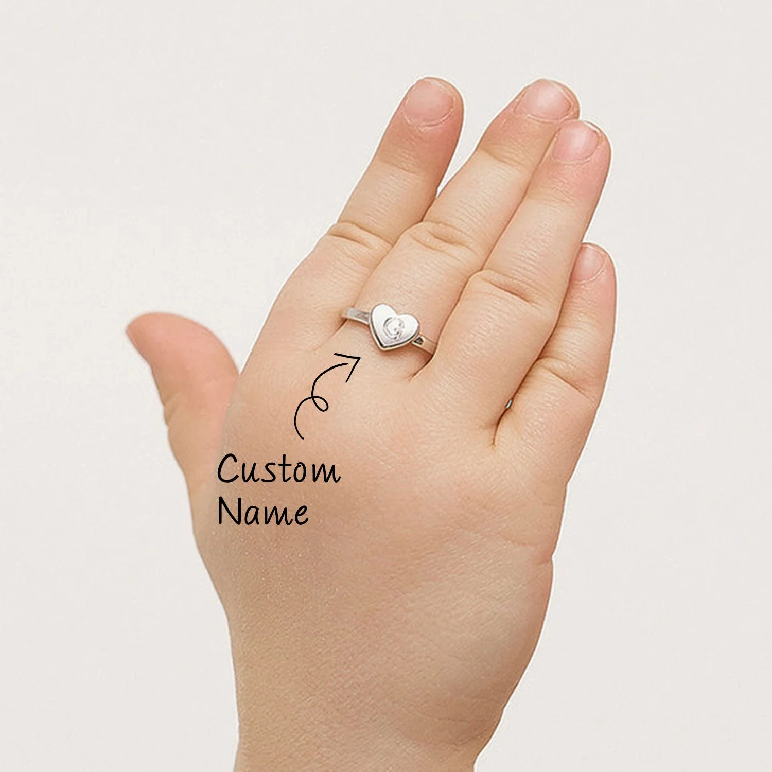 925 Heart Personalized Initial Girls Ring - Image 5