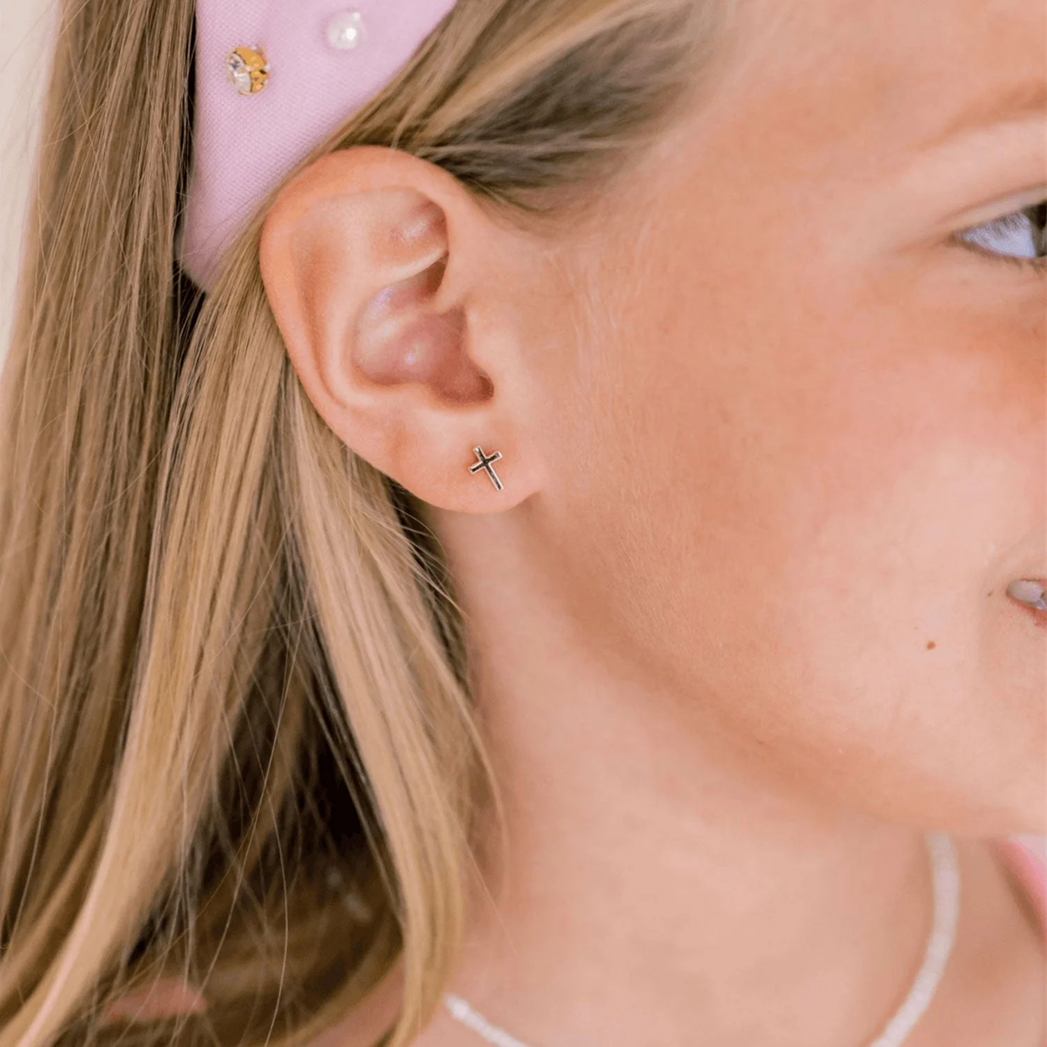925 Sterling Silver Kids Cross Earrings - Image 3