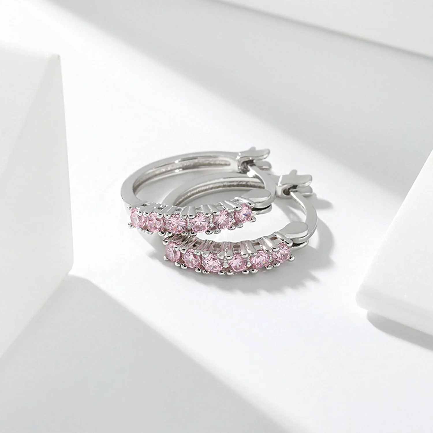 925 Sterling Silver Kids Rhinestone Hoop Earrings - Image 4