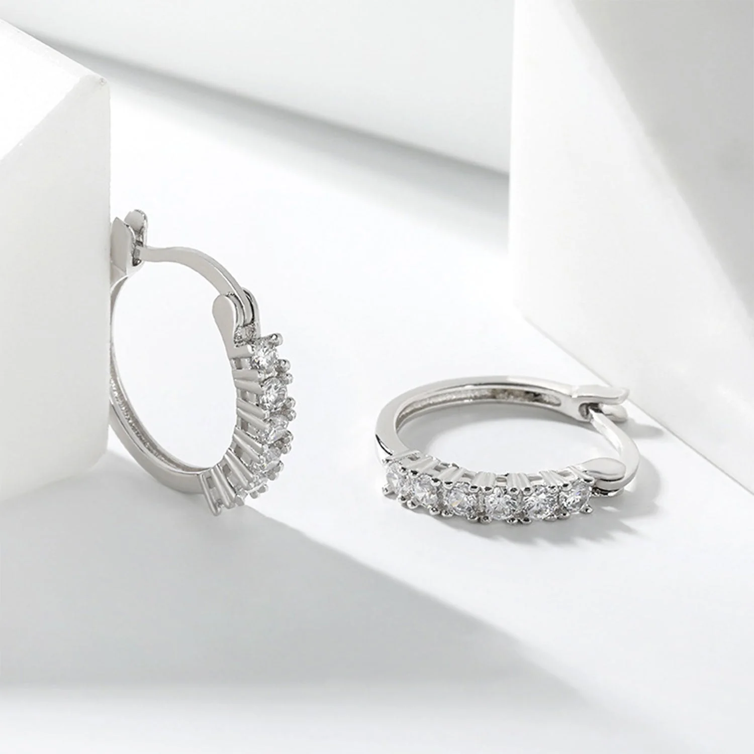 925 Sterling Silver Kids Rhinestone Hoop Earrings - Image 5