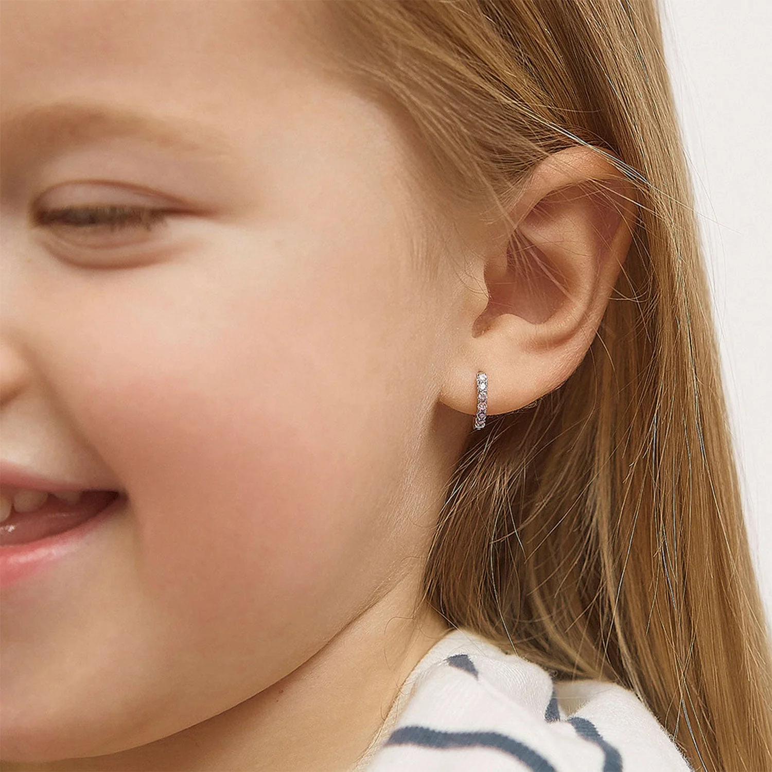 925 Sterling Silver Kids Rhinestone Hoop Earrings - Image 8