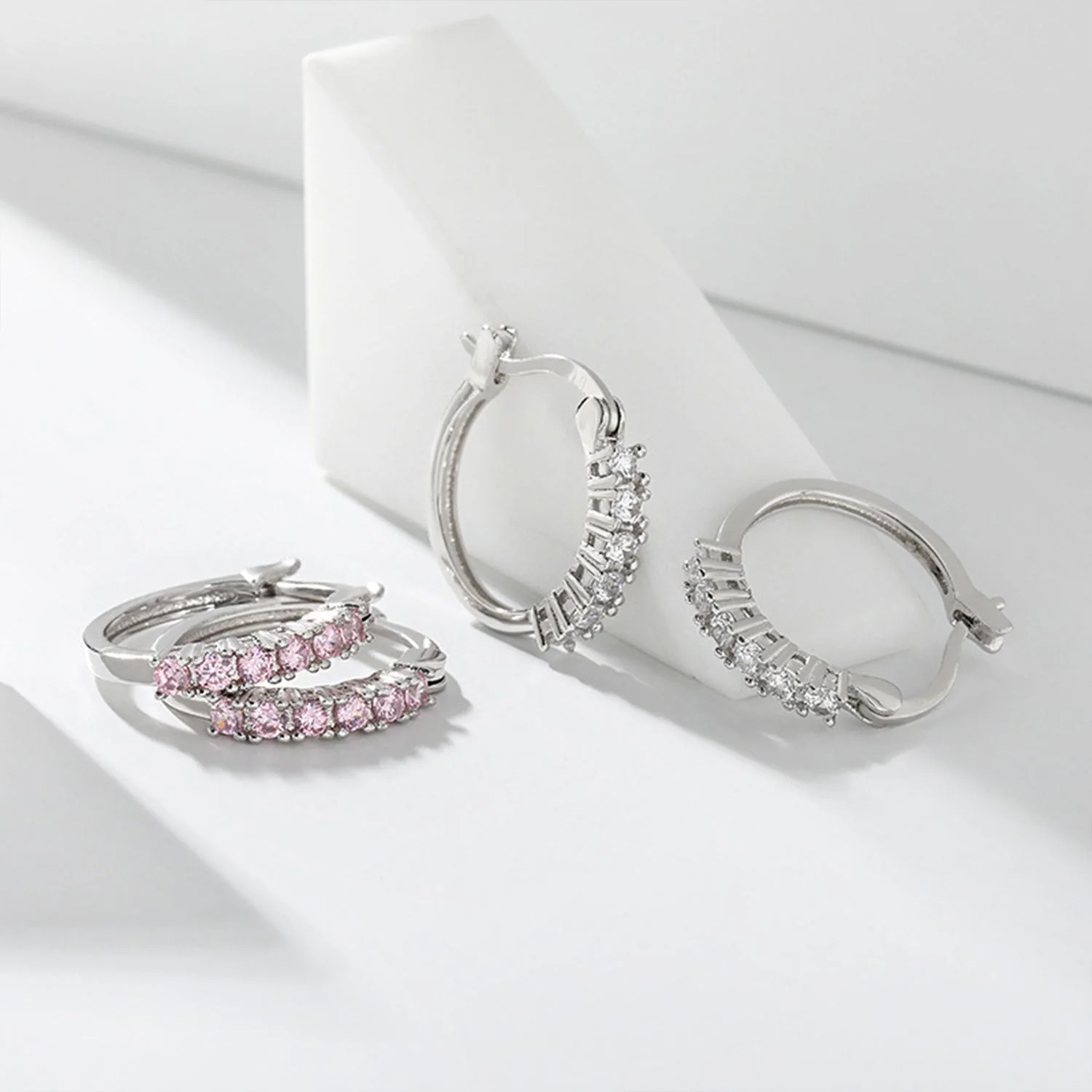 925 Sterling Silver Kids Rhinestone Hoop Earrings - Image 9