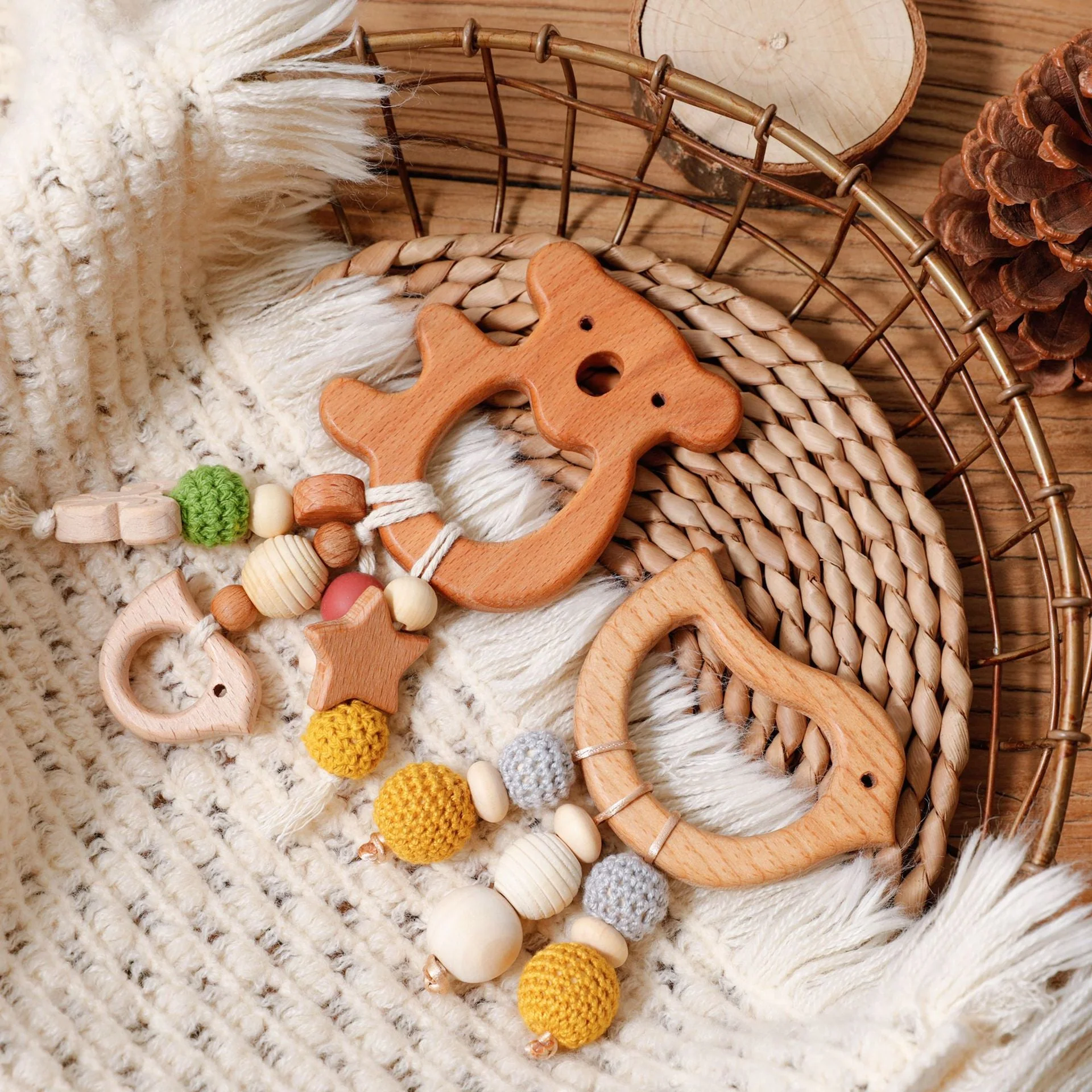 Baby beech teether ornaments teething toy-Bear - Image 4