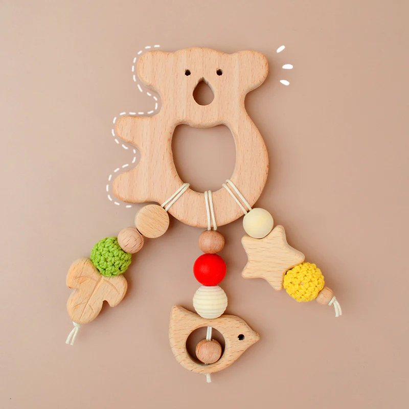 Baby beech teether ornaments teething toy-Bear - Image 5
