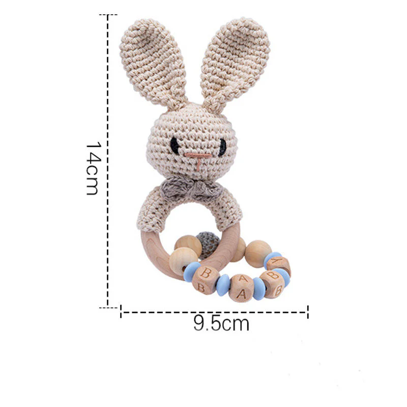 Baby Rattle Blue Rabbit Toy with Wooden Teeth Ring Bracelet Style - Image 6