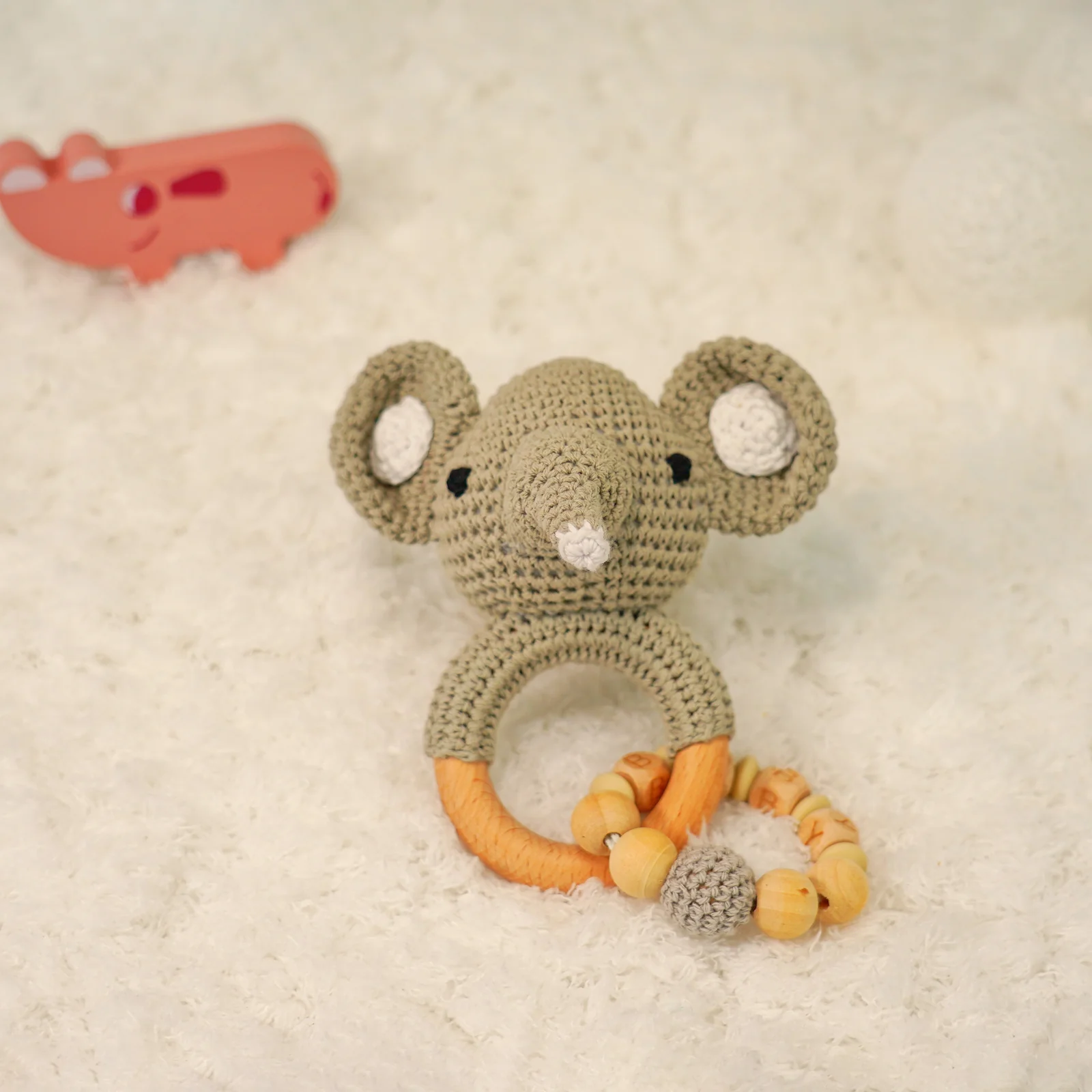 Baby Rattle Elephant Toy with Wooden Teeth Ring Bracelet Style - Image 3