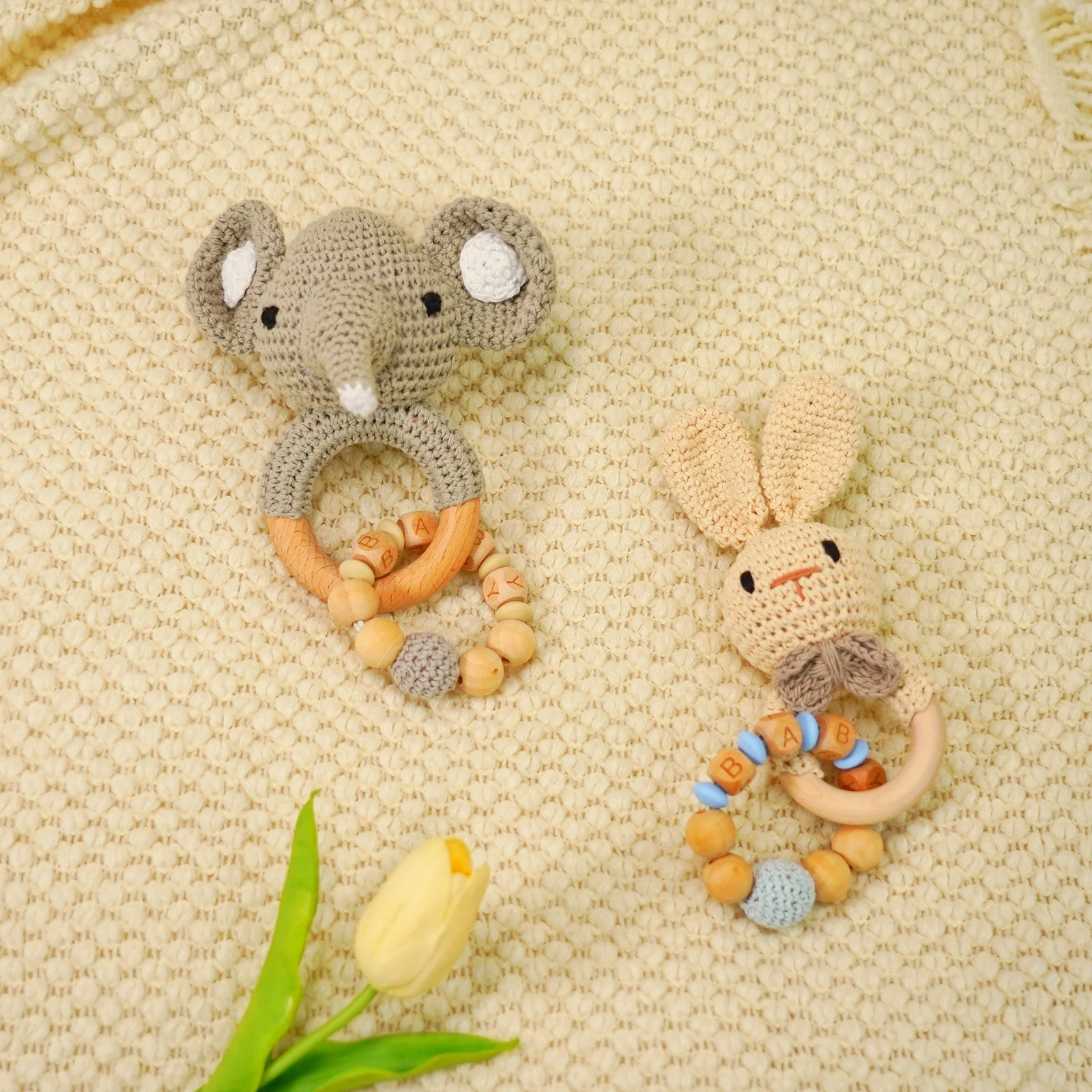 Baby Rattle Elephant Toy with Wooden Teeth Ring Bracelet Style - Image 5