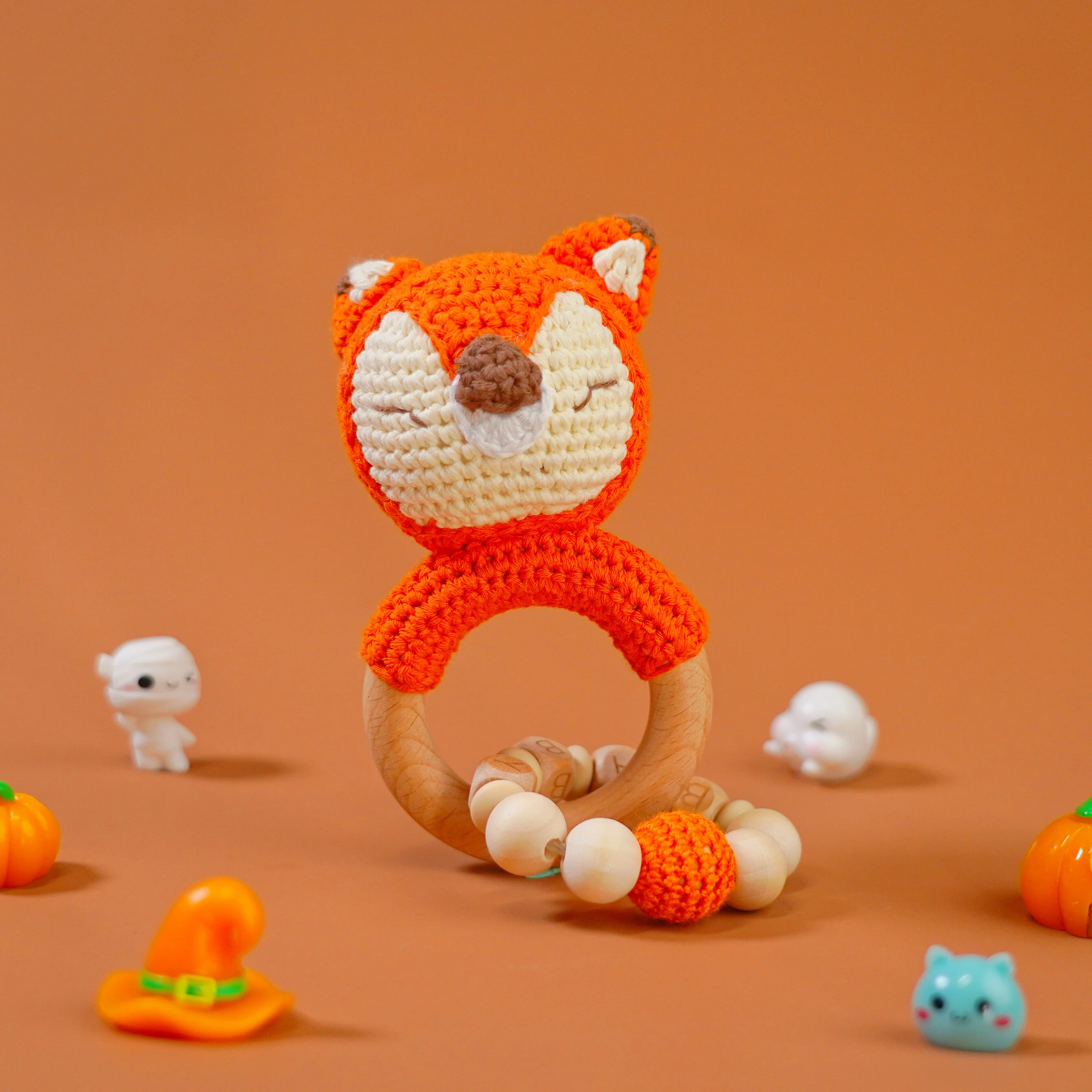 Baby Rattle Fox Toy with Wooden Teeth Ring Bracelet Style - Image 2