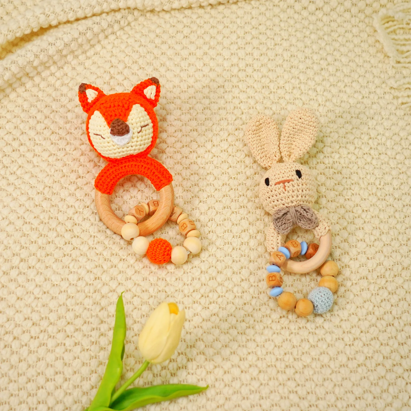 Baby Rattle Fox Toy with Wooden Teeth Ring Bracelet Style - Image 5