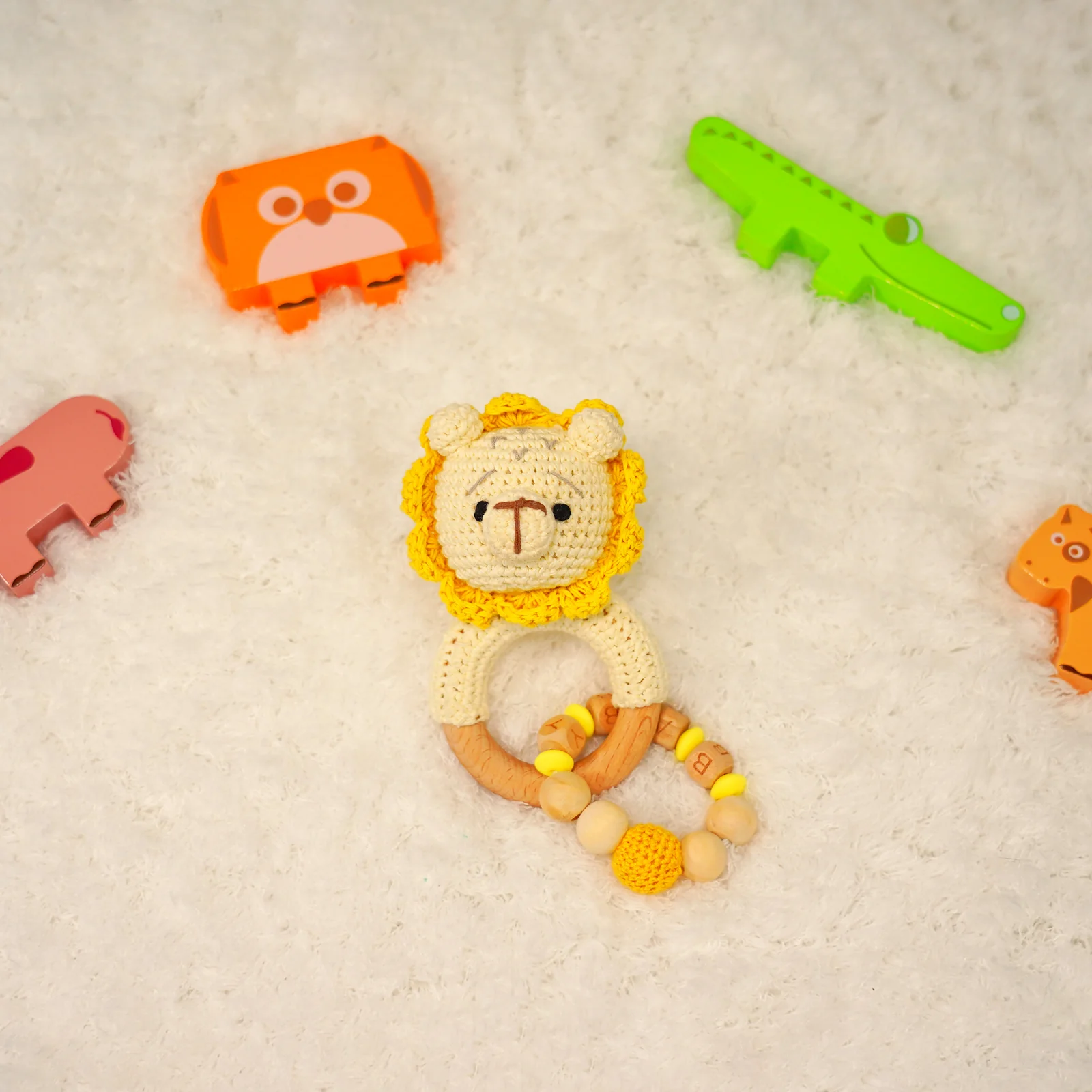 Baby Rattle Lion Toy with Wooden Teeth Ring Bracelet Style - Image 4