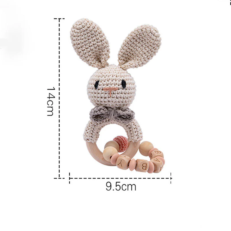 Baby Rattle Pink Rabbit Toy with Wooden Teeth Ring Bracelet Style - Image 6