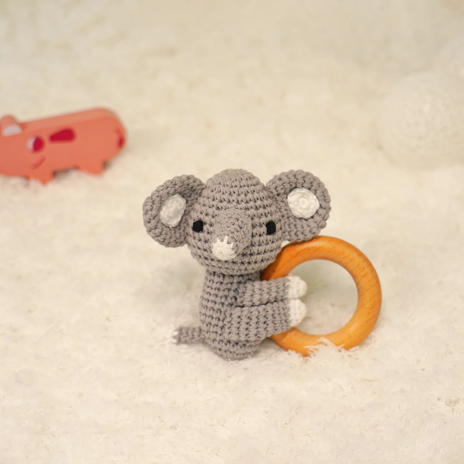 Baby Rattle Shaker Elephant Toy with Wooden Teething Ring - Image 3
