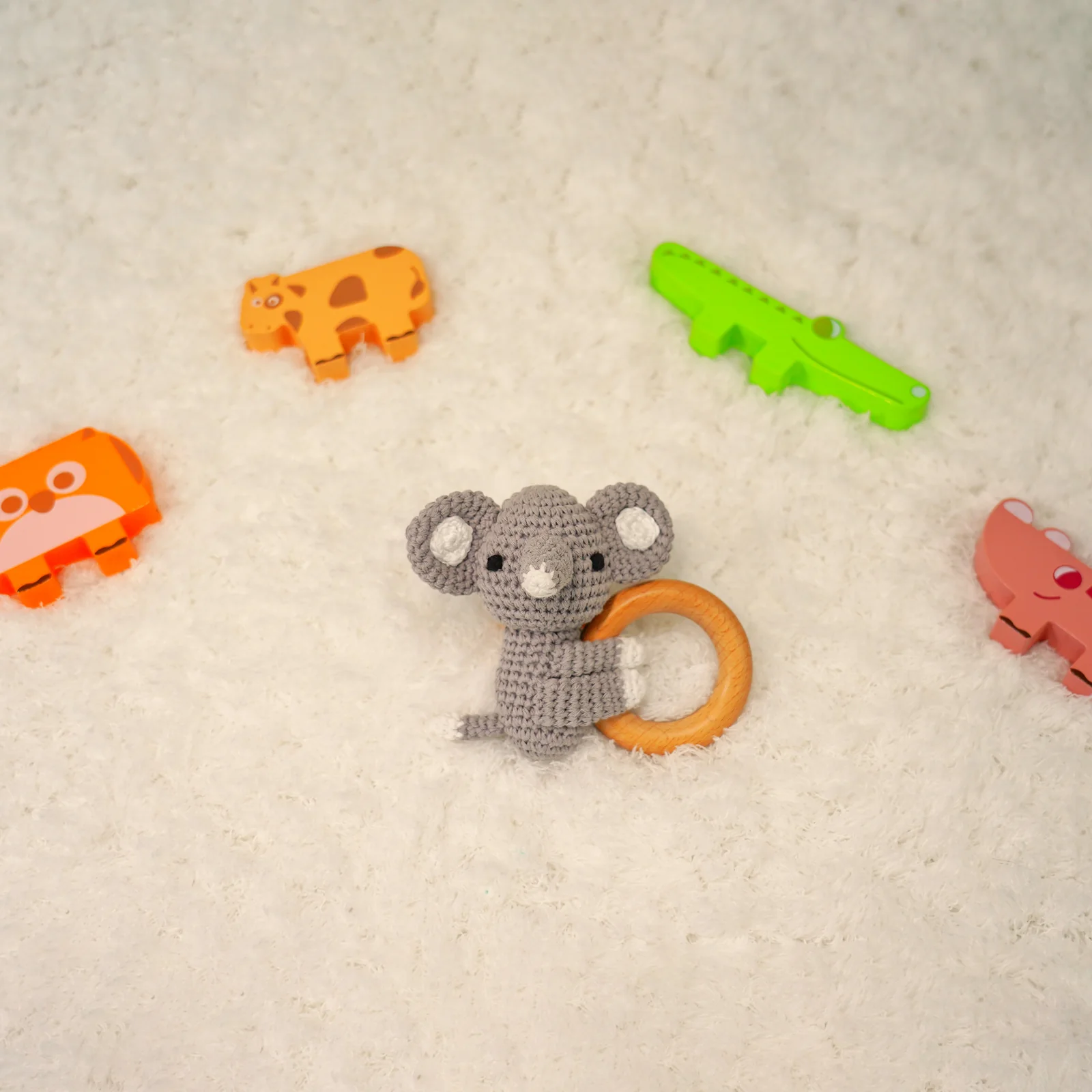 Baby Rattle Shaker Elephant Toy with Wooden Teething Ring - Image 4