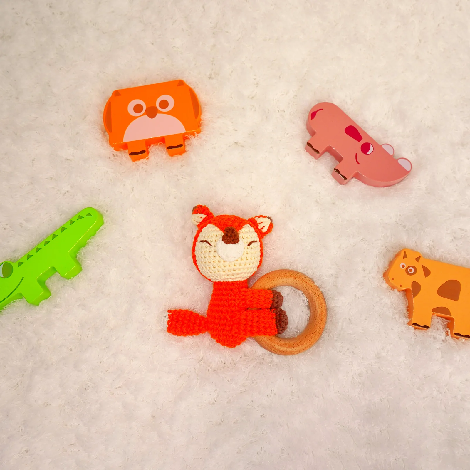 Baby Rattle Shaker Fox Toy with Wooden Teething Ring - Image 4