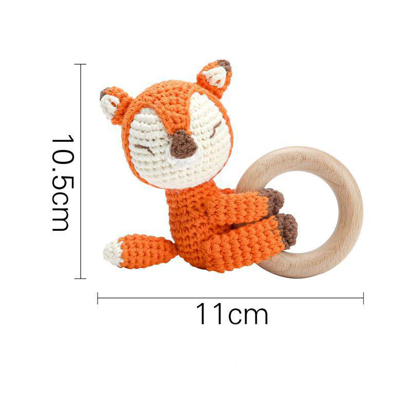 Baby Rattle Shaker Fox Toy with Wooden Teething Ring - Image 6