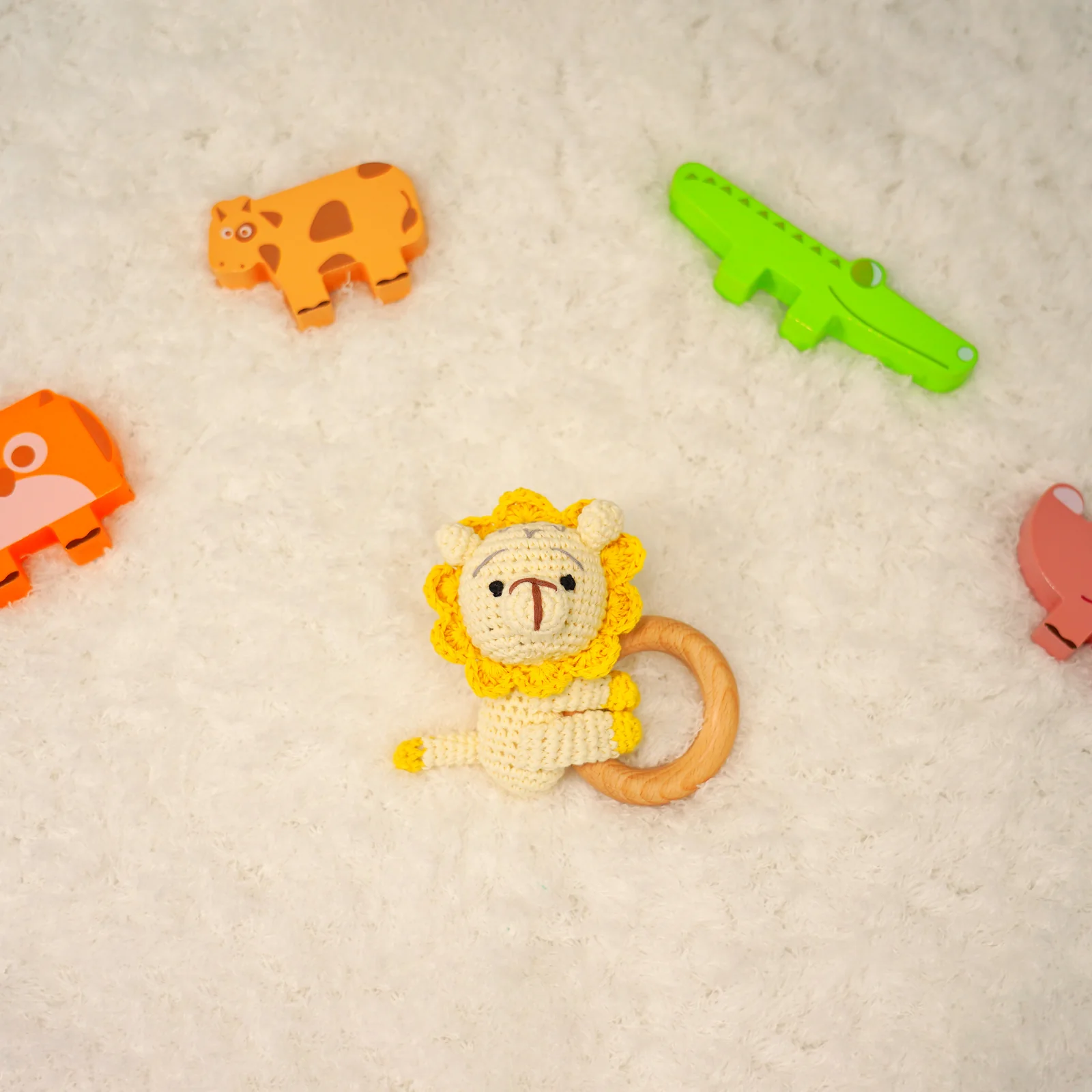 Baby Rattle Shaker Lion Toy with Wooden Teething Ring - Image 4