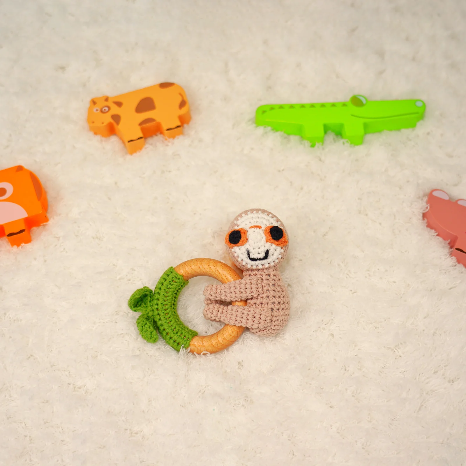 Baby Rattle Shaker Sloth Toy with Wooden Teething Ring - Image 4