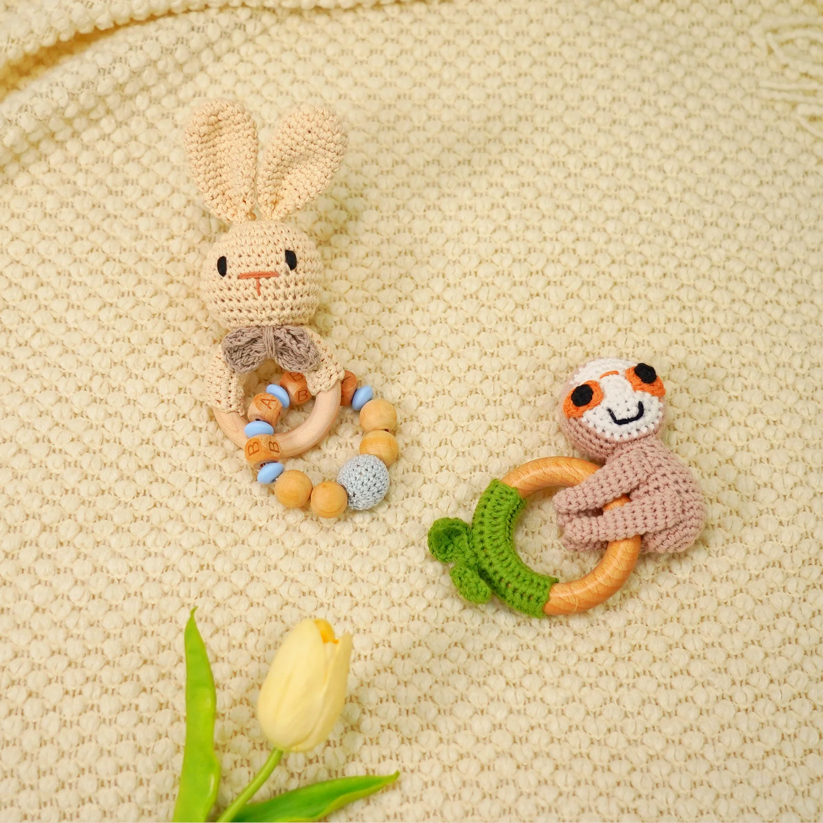 Baby Rattle Shaker Sloth Toy with Wooden Teething Ring - Image 5