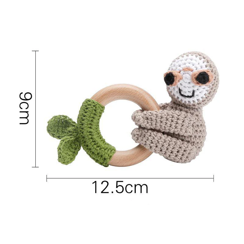 Baby Rattle Shaker Sloth Toy with Wooden Teething Ring - Image 6