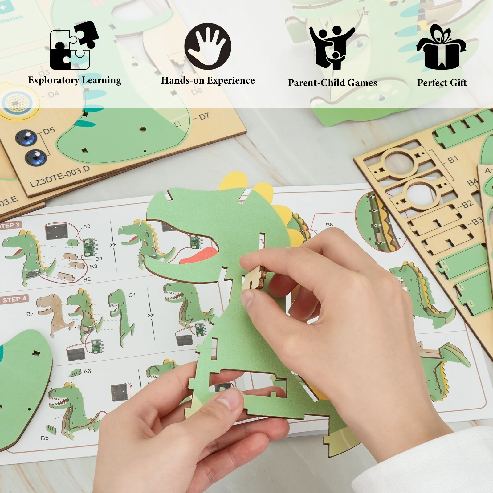 T-Rex Dinosaur – 3D DIY Wooden Puzzle Recorder - Image 3