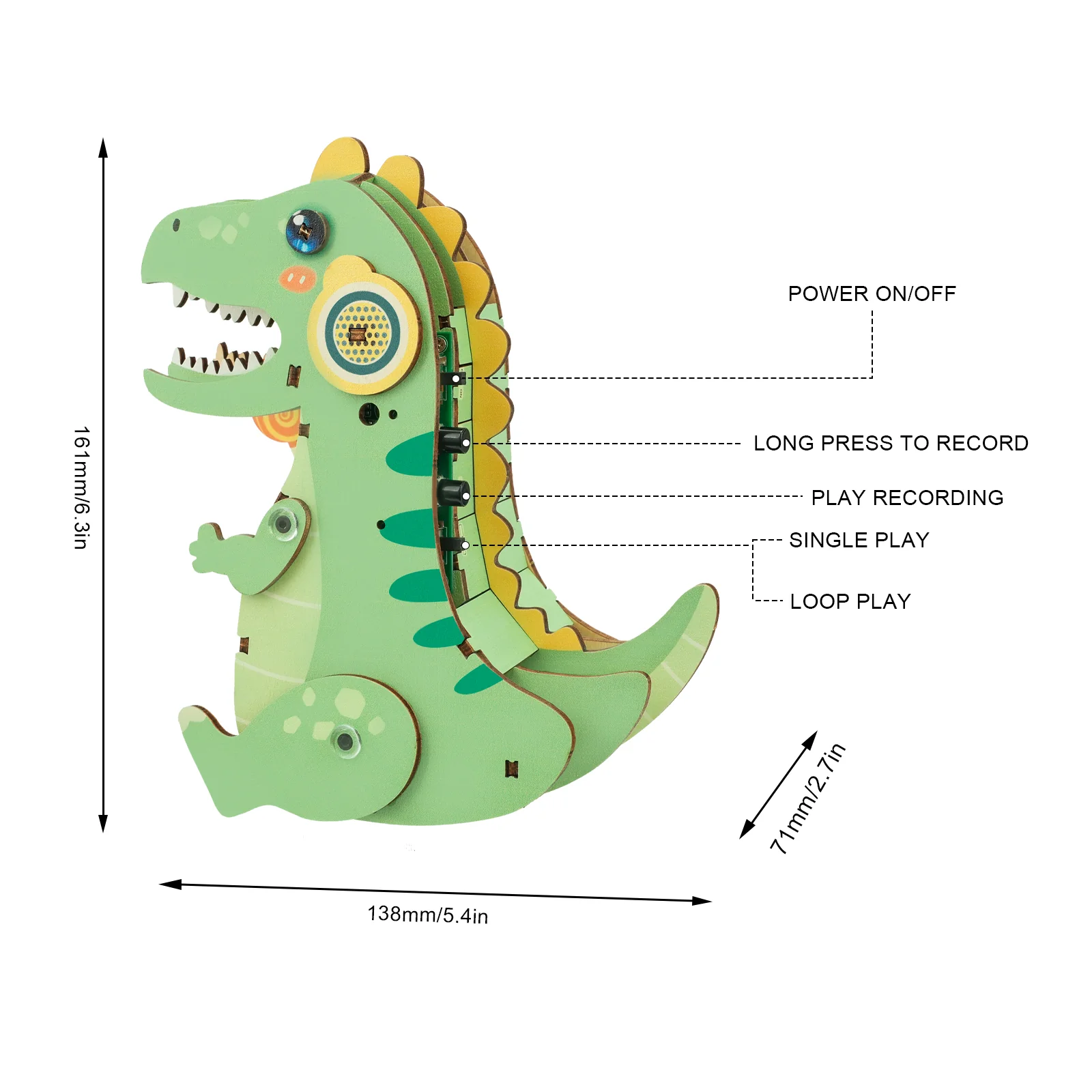 T-Rex Dinosaur – 3D DIY Wooden Puzzle Recorder - Image 5