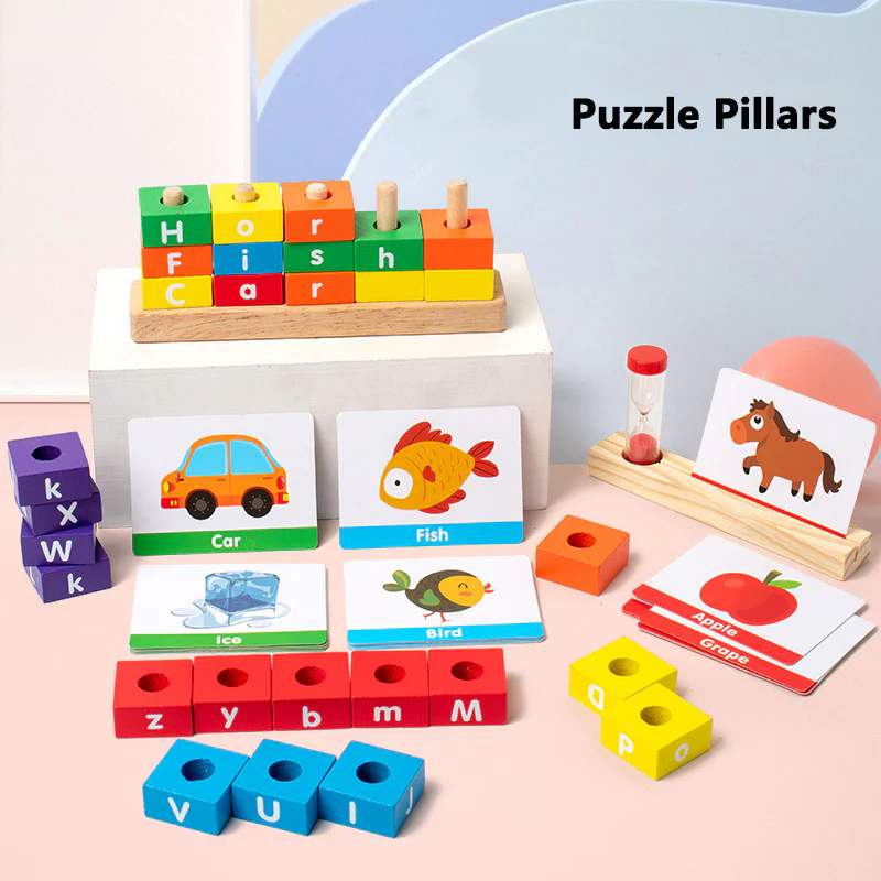 Children's Wooden Alphabet Matching Building Blocks Educational Toys
