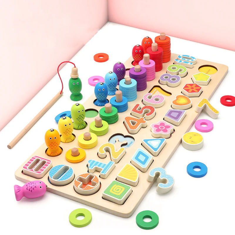 Children's Wooden Number Operations Fishing Shape Matching Puzzle Toys - Image 3