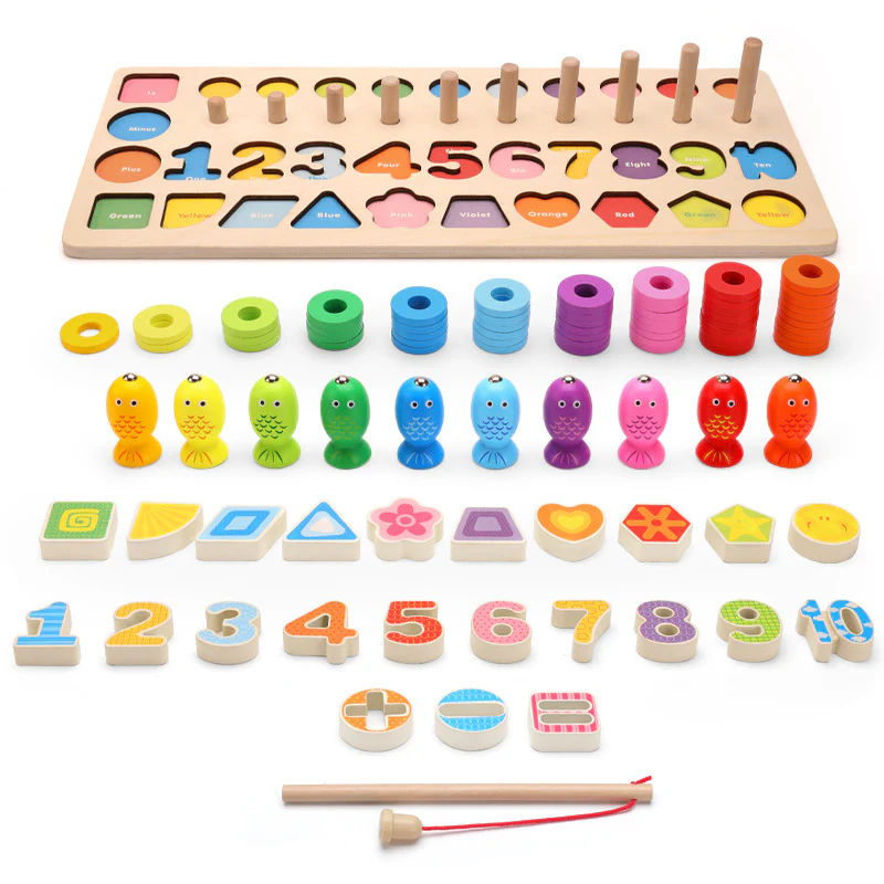 Children's Wooden Number Operations Fishing Shape Matching Puzzle Toys - Image 5