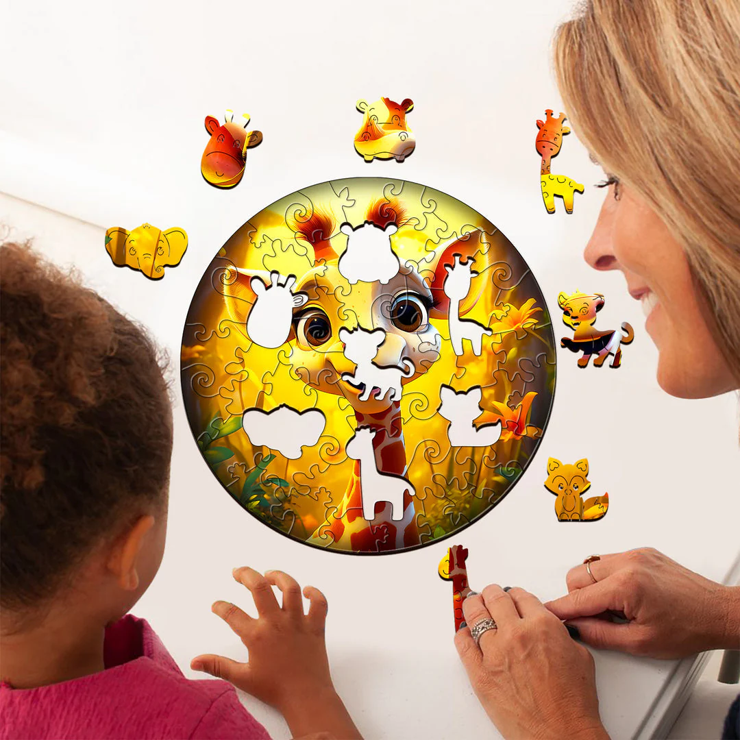 Kids Early Learning Wooden Giraffe Puzzle - Image 2