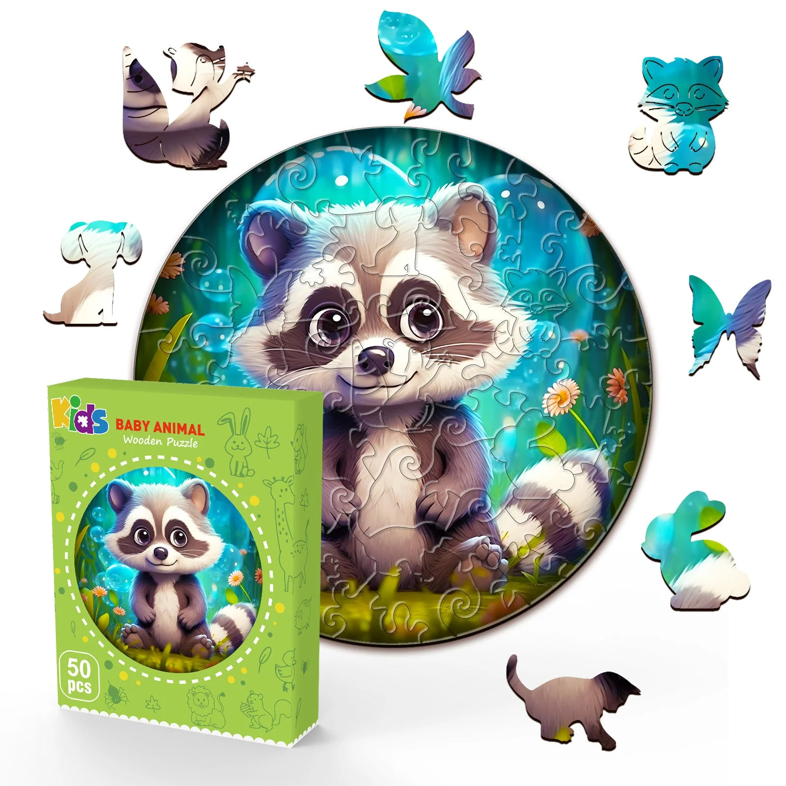 Kids Early Learning Wooden Raccoon Puzzle - Image 3