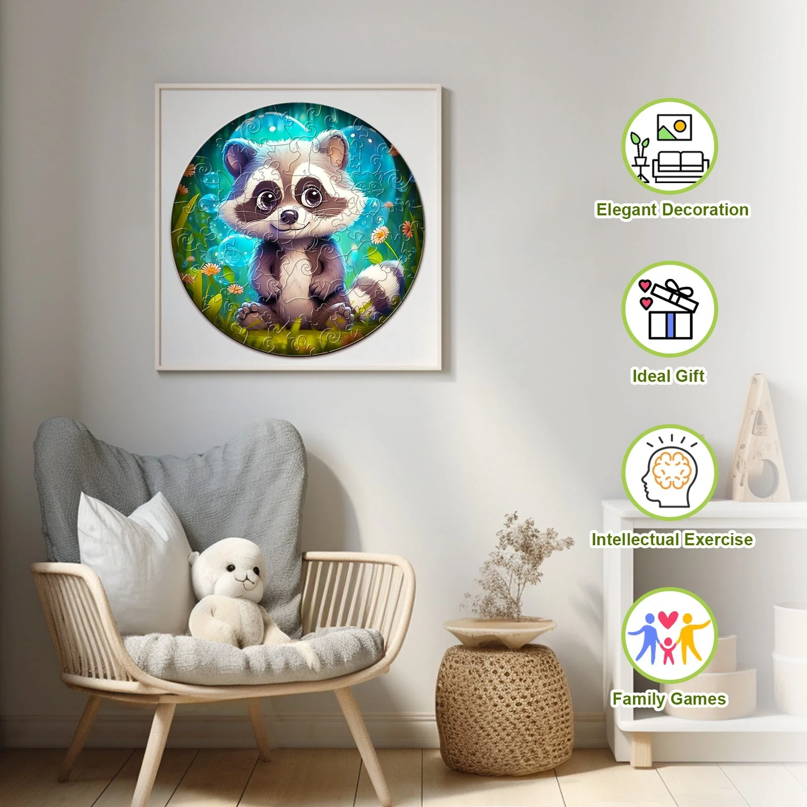 Kids Early Learning Wooden Raccoon Puzzle - Image 4