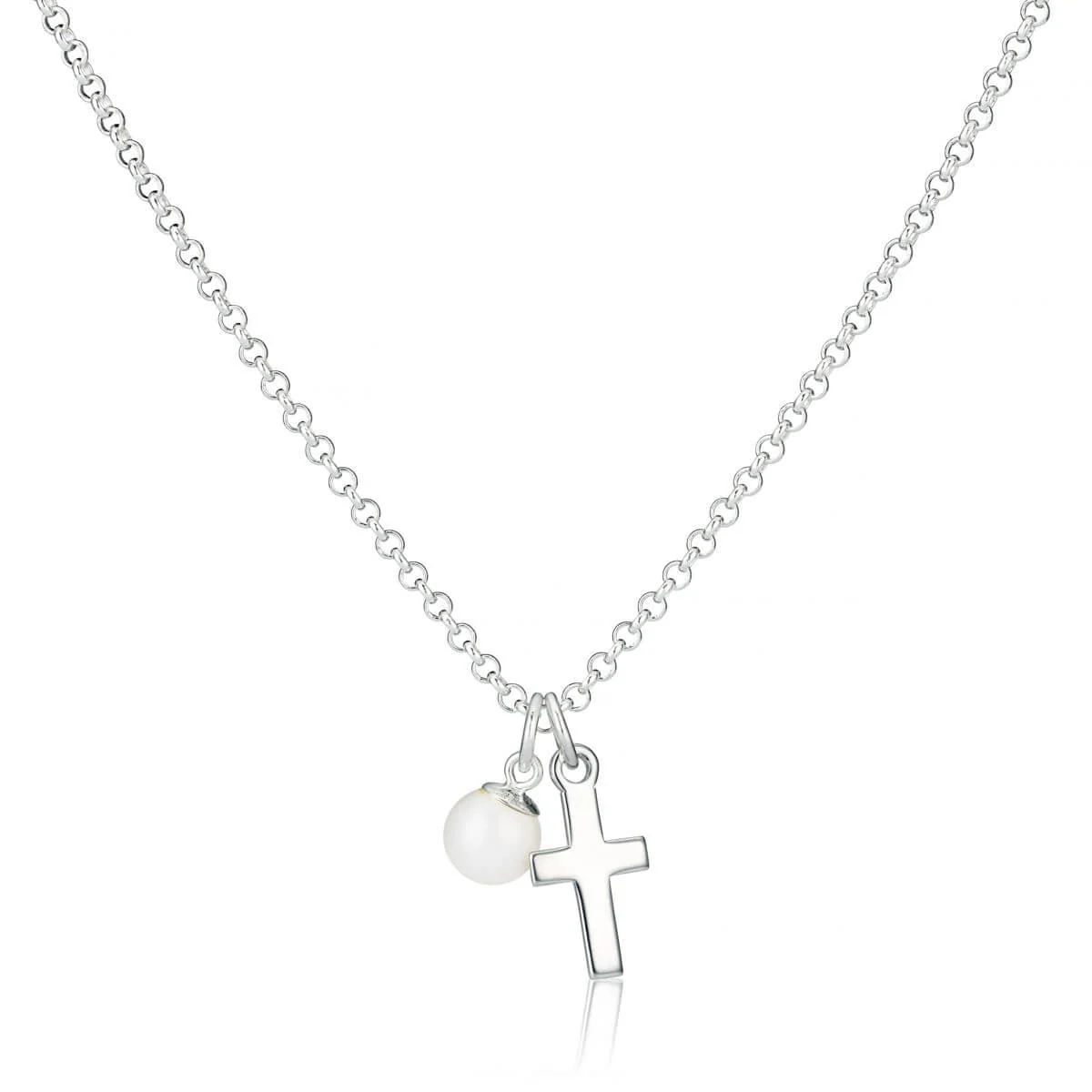 Cross and Pearl Childrens Initial Necklace - Image 2