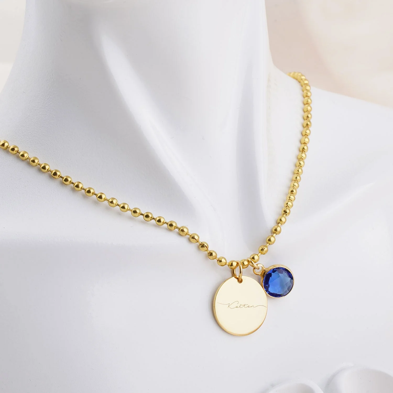 Custom Kids Name and Birthstone Charm Necklace - Image 3