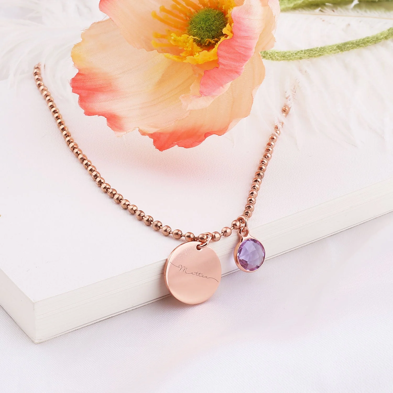 Custom Kids Name and Birthstone Charm Necklace - Image 8