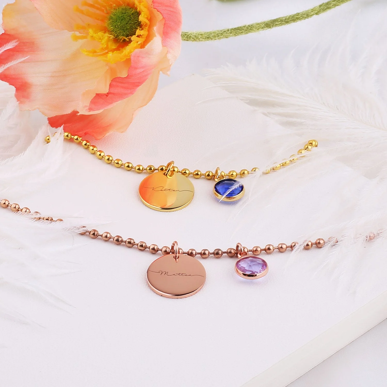 Custom Kids Name and Birthstone Charm Necklace - Image 9