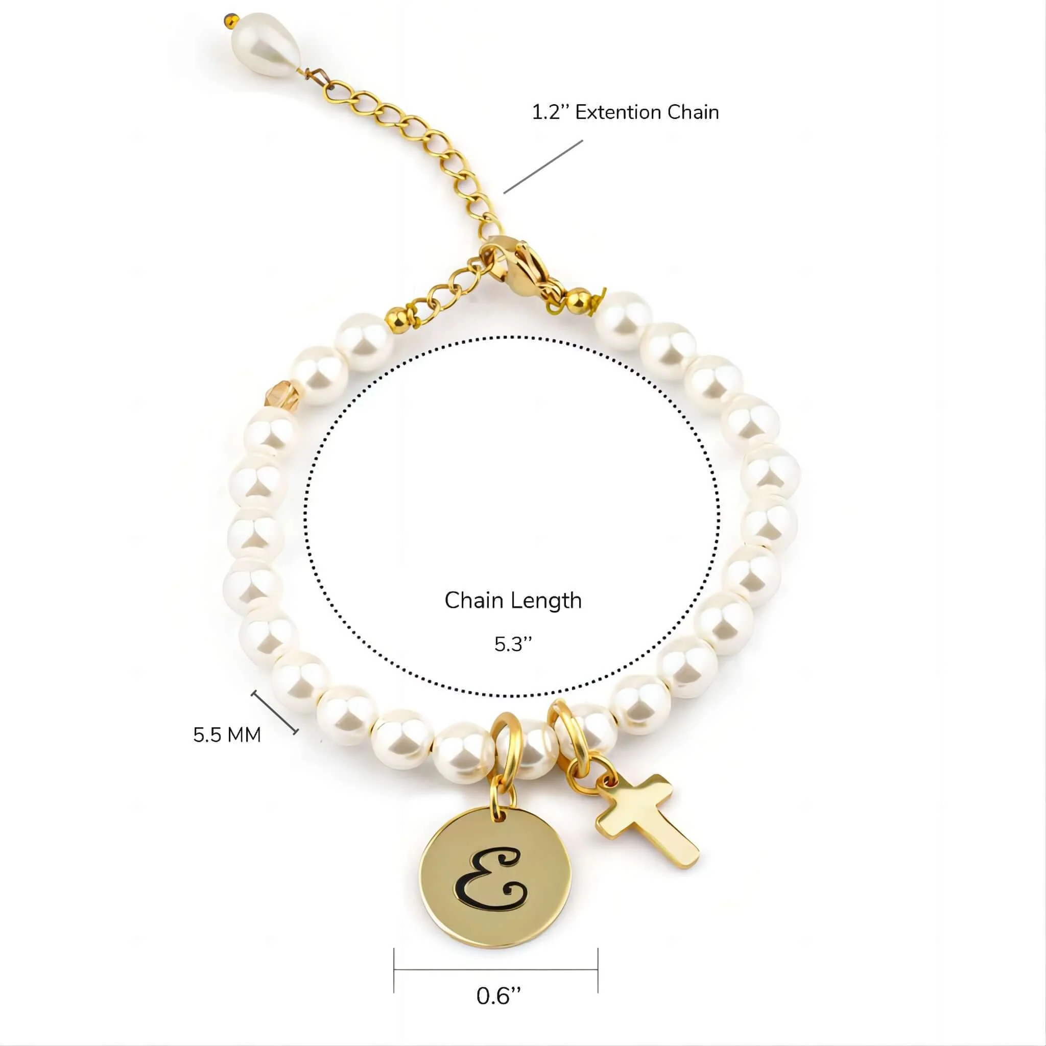 Personalized Children's Pearl Bracelet with Initial Charm - Image 7