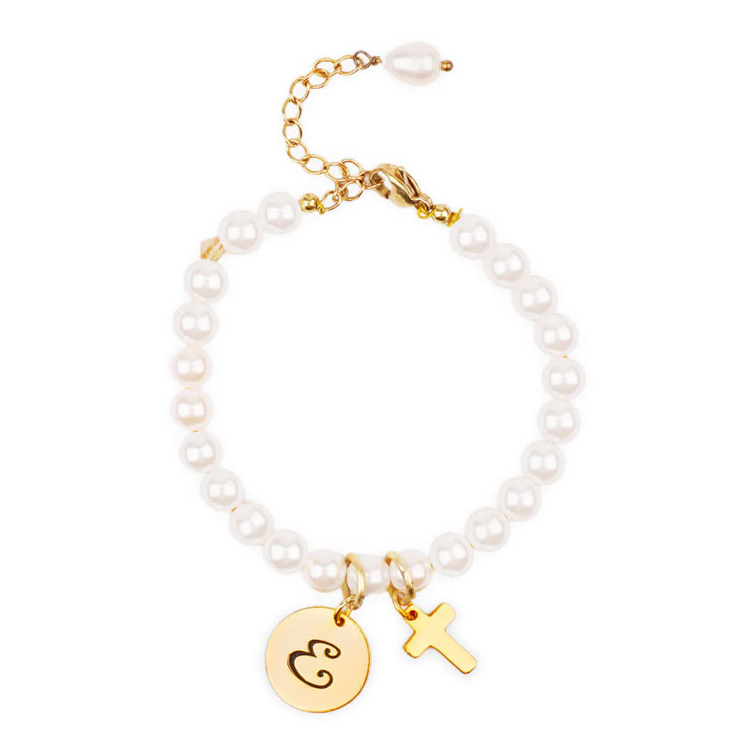 Personalized Children's Pearl Bracelet with Initial Charm - Image 8