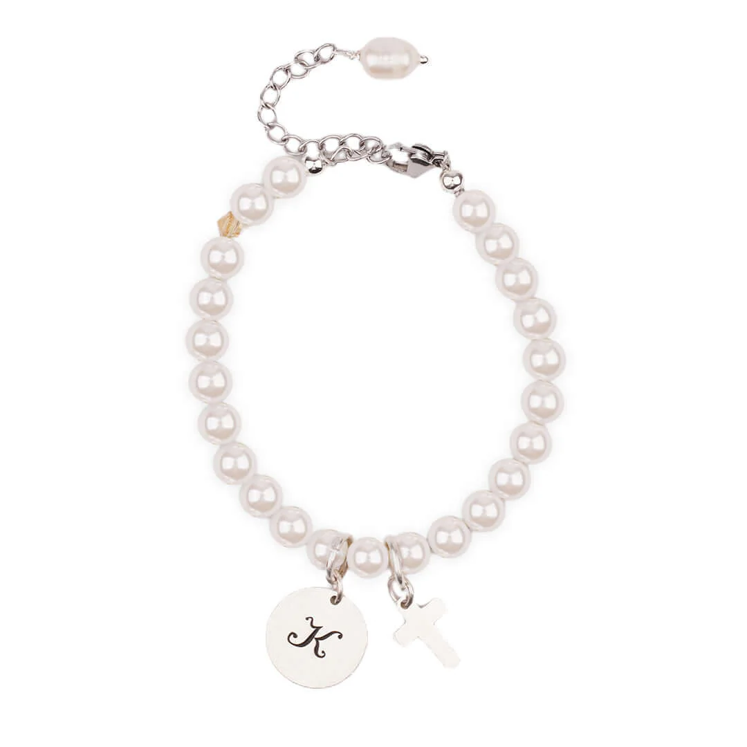 Personalized Children's Pearl Bracelet with Initial Charm - Image 9