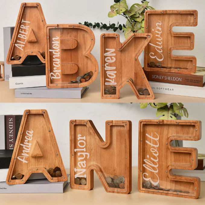 Custom Wooden Letter Piggy Bank For Boys or Girls - Image 4