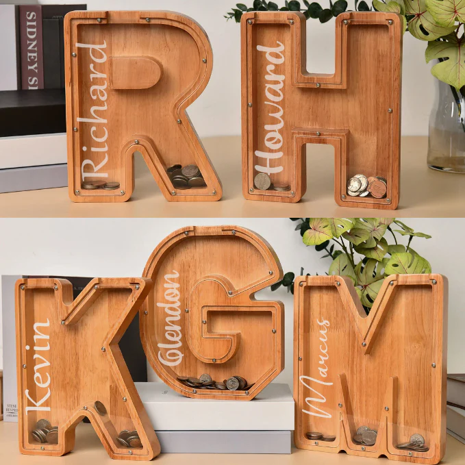 Custom Wooden Letter Piggy Bank For Boys or Girls - Image 5