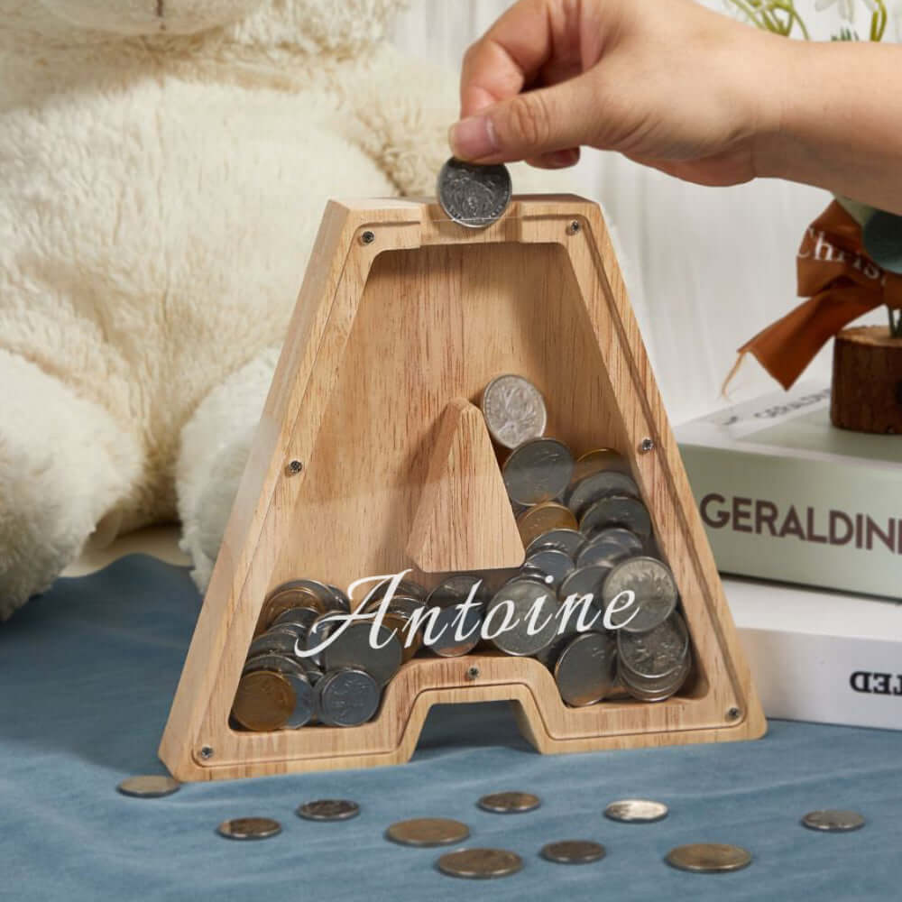 Custom Wooden Letter Piggy Bank For Kids - Image 6