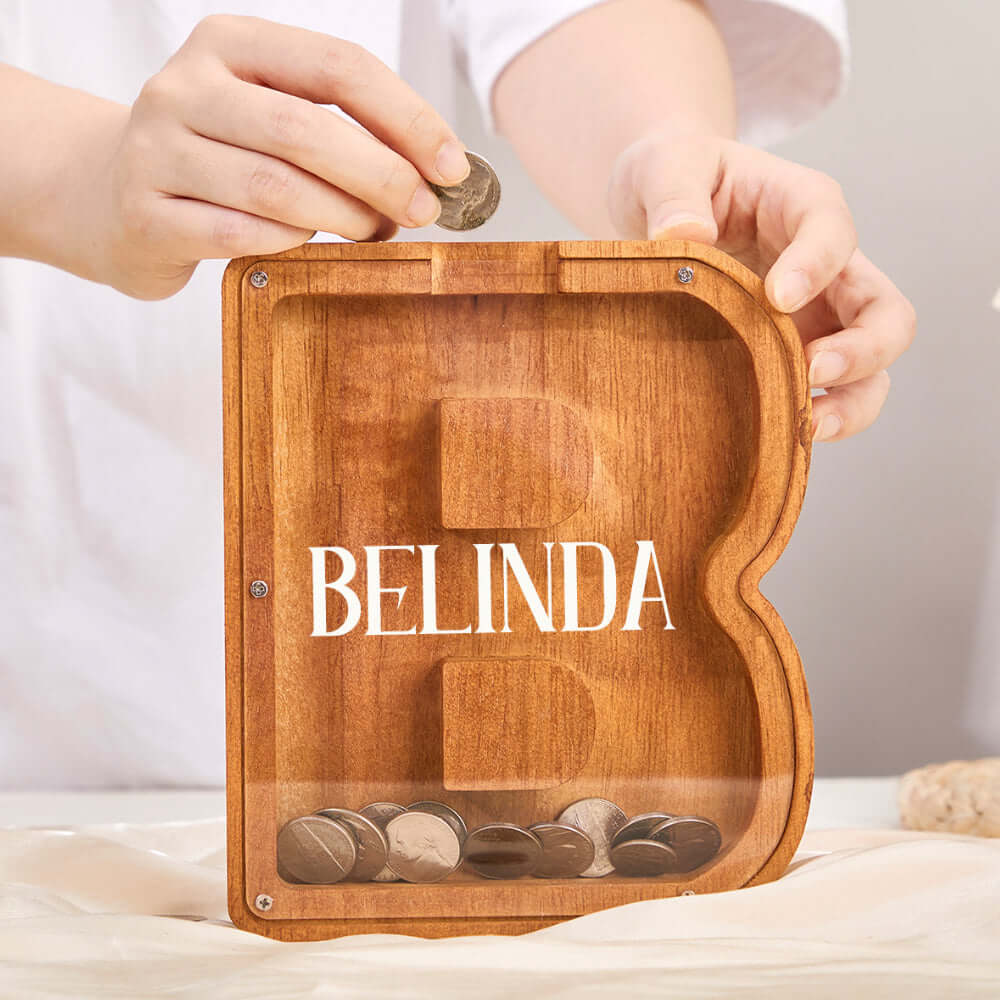 Custom Wooden Letter Piggy Bank for Kids - Image 2