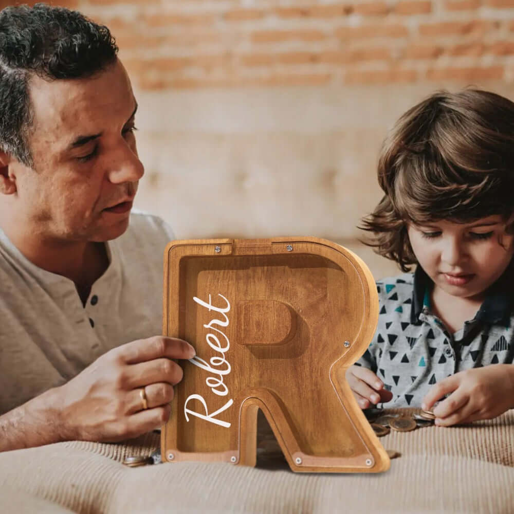 Custom Wooden Letter Piggy Bank for Kids - Image 3